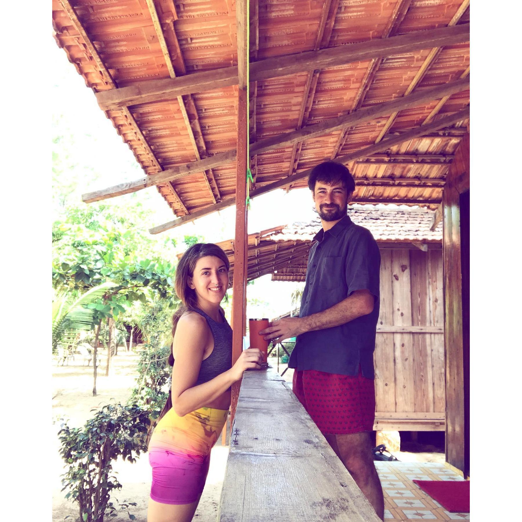 India outside of our hut in Goa at Shiva Shakti Yoga. December 2019