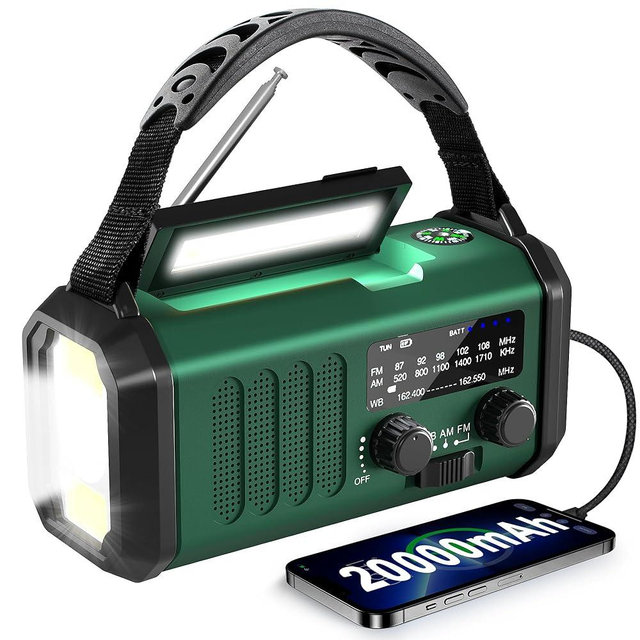 Emergency Radio-NOAA Weather Radio 20000mAh/74000mWh with AM/FM Portable Solar Panel/Hand Crank/AC Input Rechargeable Battery and Flashlight SOS Siren Lamp for Camping Indoor/Outdoor Emergencies