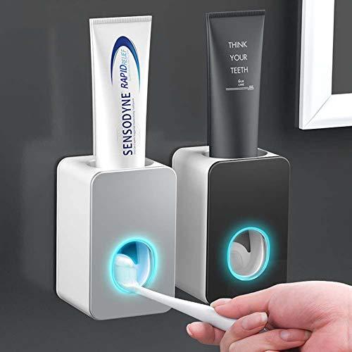 Toothpaste Dispenser, Automatic Toothpaste Squeezer Dispenser for Kids & Family Shower, is Wall Mount Bathroom Accessories with Super Sticky Suction Pad. (Black-Grey)