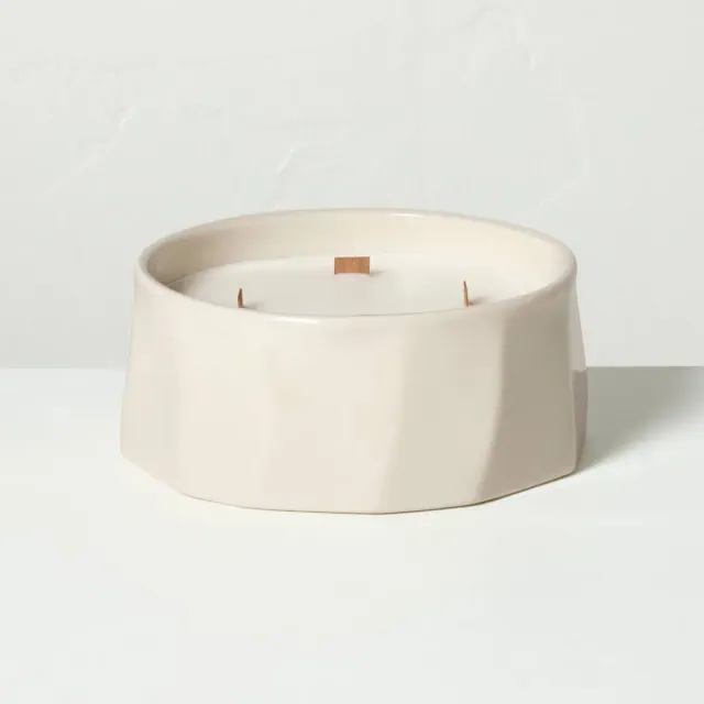 4 Wick Large Faceted Ceramic Lavender and Birch Jar Candle Cream 21oz - Hearth & Hand™ with Magnolia