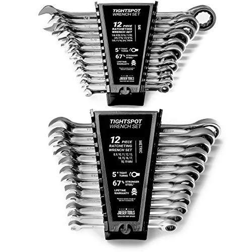 24pc IN/MM TIGHTSPOT Ratchet Wrench MASTER SET - Inch & Metric With Quick Access Wrench Organizer - Our standard in combination wrench sets from gear to tip