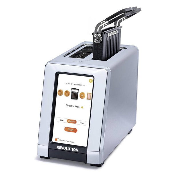 Revolution R180 Connect Smart Toaster + Toastie Press Bundle – Touchscreen, 2-Slice Wide Slot, InstaGLO Tech – Toast Bread, Bagels, Waffles, Muffins, Tortillas, Pastries – Stainless Steel