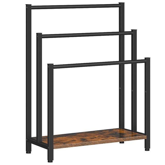 HOOBRO Freestanding Towel Rack, 3 Tier Metal Blanket Rack, 23.6" L x 11" W x 31.9" H, Blanket Ladder Holder for Bathroom, Industrial Drying and Display Rack with Shelf, Black BF06LB01