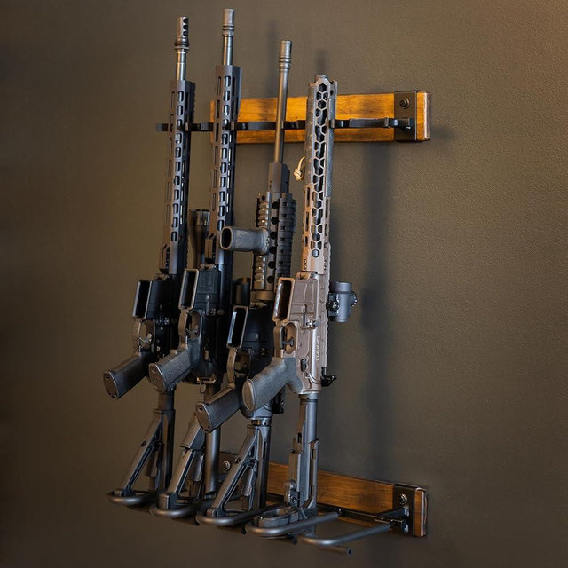 StoreYourBoard BLAT Indoor 5 Gun Rack for Wall – Vertical Rifle Wall Mount for Rifles & Shotguns, Rustic Wood & Steel Gun Rack, Wall Mount Gun Storage for Garage, Holds up to 100 lbs