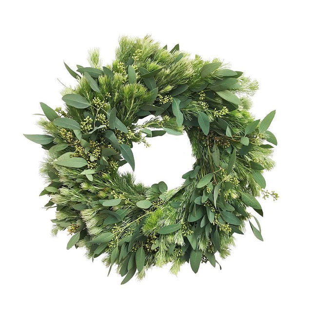 Fresh Woolly Bush and Eucalyptus Wreath, 16"