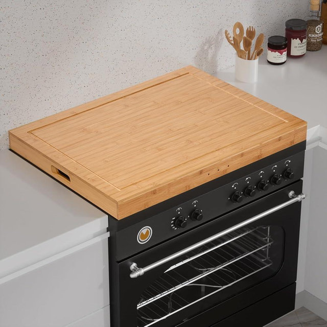 Bamboo Stove Cover for Gas & Electric Burners, 29.21”x21.22”x2.12'' (Inner) Noodle Board with Handles, Cutting Board with Juice Groove, Serving Tray (Natural Bamboo)