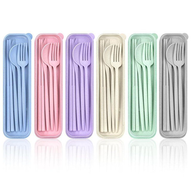 DISSKNIC Travel Utensils with Case, 6 Sets Reusable Utensils Set with Case, Camping utensil Set for Daily Use or Outdoor