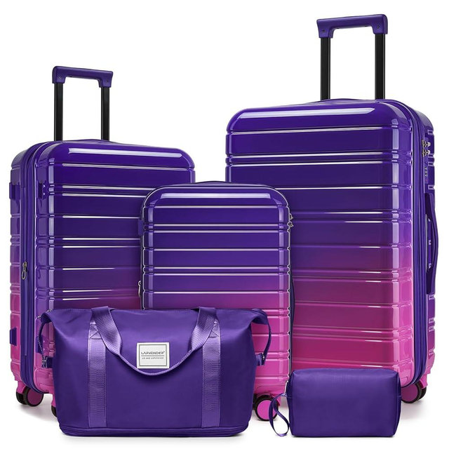 LARVENDER Luggage Sets 5 Piece Hardside Expandable Suitcase with Wheels Lock,PC+ABS Hardside Lightweight Rolling Suitcase for Women and Men,Midnight Berry