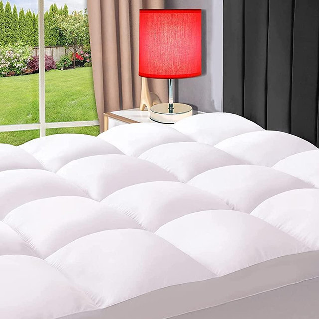 ELEMUSE Cal King White Cooling Mattress Topper for Back Pain, Extra Thick Mattress pad Cover, Plush Soft Pillowtop with Elastic Deep Pocket, Overfilled Down Alternative Filling