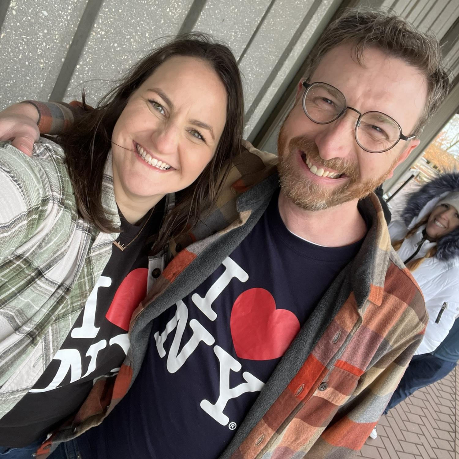 on our first day in NYC we obviously had to wear matching t-shirts (something that Jeremy has come to embrace). Here we are on three hours of sleep waiting to enter the Statue of Liberty