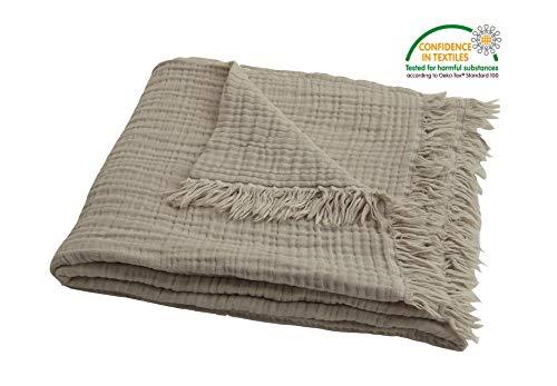 100% Pre-Washed Organic Muslin Cotton Throw Blanket for Adults, Kids, Couch. Super Soft Breathablet, Warm, Cozy, Lightweight Bed Blanket, Everyday Use, All Season (55"x60" inches) (Khaki/Tan)