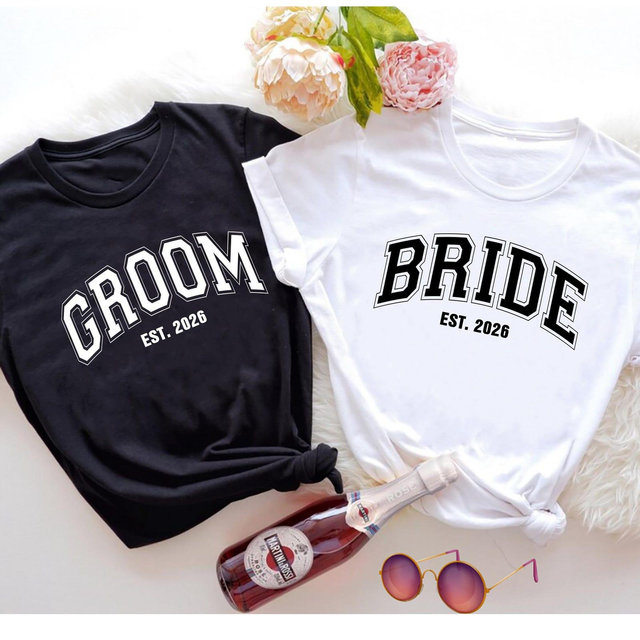 Bride and Groom Shirts, Bride Groom Est. 2026 Shirts, Bride and Groom Tees, Bride Groom Set, Cute Set of Shirts for Bride and Groom, Custom