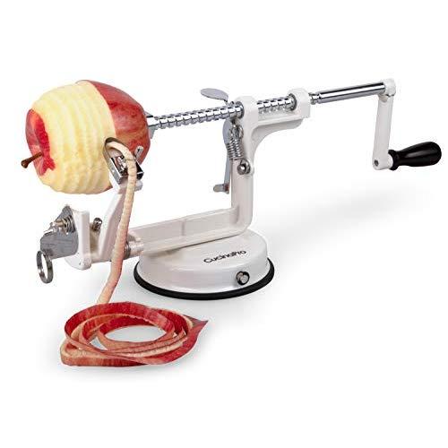 Apple Peeler and Corer by Cucina Pro - Long Lasting Chrome Cast Iron with Countertop Suction Cup, White