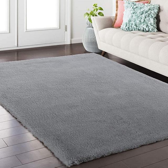 Softlife Fluffy Faux Fur Rug 3' x 5' Soft Area Rugs for Bedroom Girls Room Living Room Home Decor Floor Carpets, Grey Rectangle