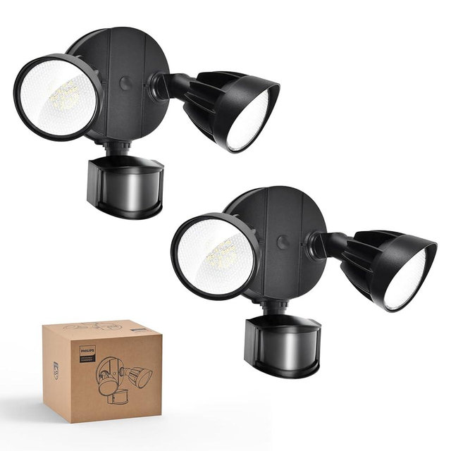 Philips 44W 4200 lm Motion Sensor LED Security Light Outdoor w/PIR, 5000K Daylight Flood Light, Waterproof, Dusk to Dawn, 2 Heads, 4 Modes(2 Packs)