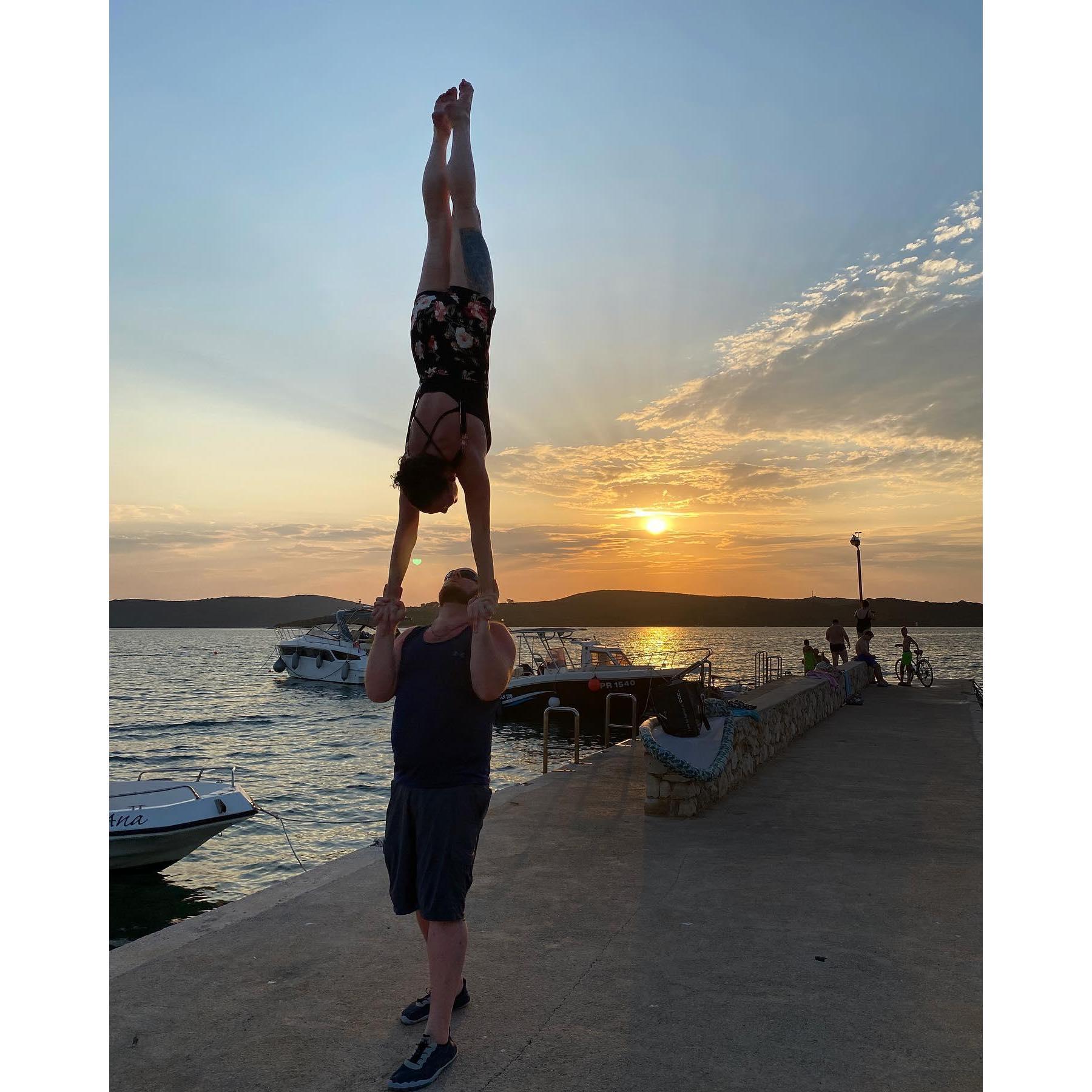 Acro at sunset on a sailing trip in Croatia