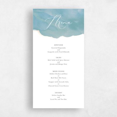 Teal Ocean, Blue Wedding Menu - Opaline