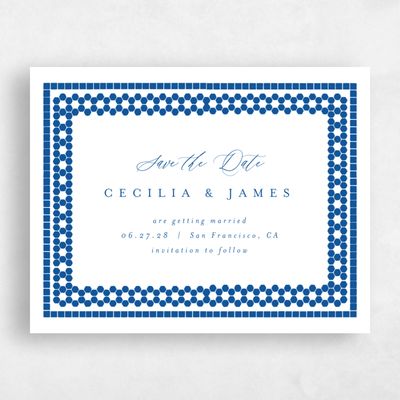 Cobalt Pattern 2, Blue Wedding Save the Date - Clover Landscape