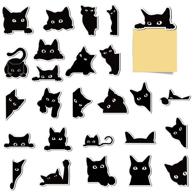 MALLMALL6 Peeking Cat Fridge Magnets - 25Pcs Black Kitten Refrigerator Magnetic Decorative Funny Novelty Birthday Gift for Cat Lover, Kawaii Decor Accessories for Home Kitchen Fridge Office Locker