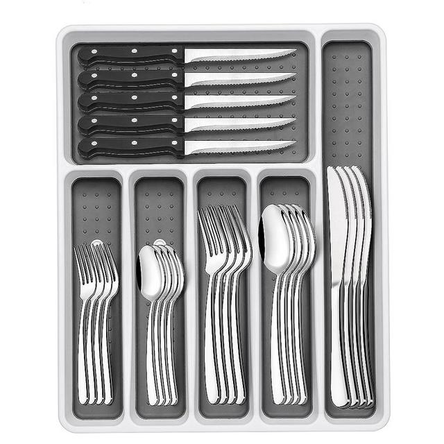 49-Piece Silverware Set with Organizer, Heavy Duty Stainless Steel Flatware for 8, Cutlery Utensil Sets with Steak Knives, Rust-proof, Mirror Polished, Dishwasher Safe