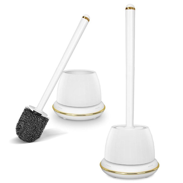 NairSnow Gold Toilet Brush and Holder Set 2 Pack, Long Handle Toilet Scrubber, Easy to Assemble, Vented Gold Bathroom Accessories