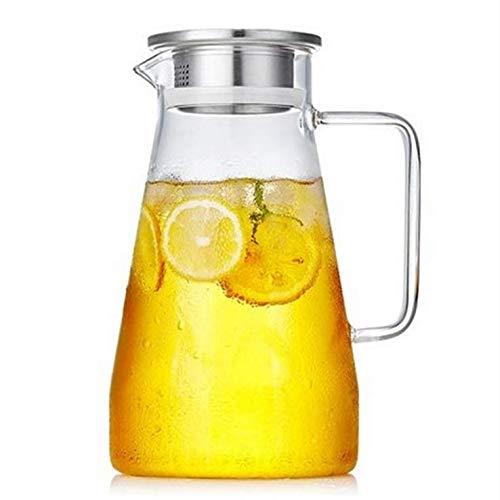 Hwagui - Large Heat Resistant Glass Pitcher with Stainless Steel Lid, Water Carafe with Handle, Good Beverage Pitcher for Homemade Juice and Iced Tea, 1800ml/61oz