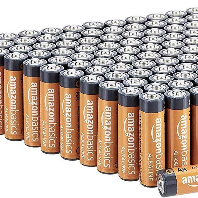 AmazonBasics 100-Count AA High-Performance Alkaline Batteries, 10-Year Shelf Life, Easy to Open Value Pack