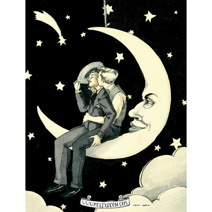 The art on our wedding invite was created by gay Mexican Artist, Felix D'eon. We have several of his art pieces in our apartment! You can find his work at https://society6.com/felixdeon/prints