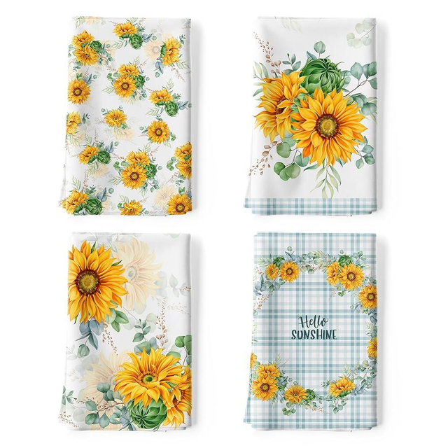 Arquiel Sunflower Tea Towels, Spring Summer Cotton Kitchen Towel 18.9×27.5 inch, Quick Drying Dish Cloth for Party Anniversary Holiday Decoration Housewarming Gifts