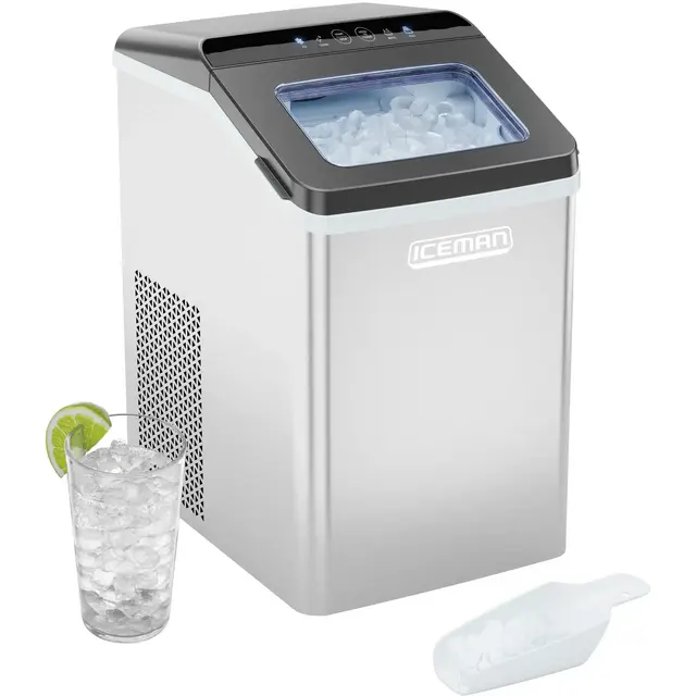 ICEMAN Pebble Countertop Ice Maker with Ice Scoop and Basket - Stainless Steel