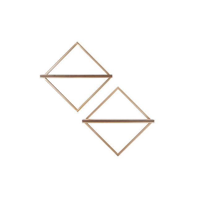 15 in. H x 15 in. W x 4 in. D StyleWell Wood and Gold Metal Wall-Mount Diamond Floating Shelf (Set of 2)