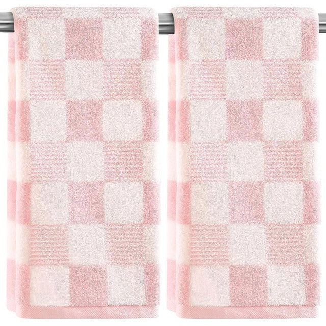 GreenPine 2 Pack Pink and White Hand Towels, Cotton Decorative Bathroom Hand Towels & Checkered Kitchen Decor for Bathroom Face Clean Bath Gym,13.7'' x 29.5''