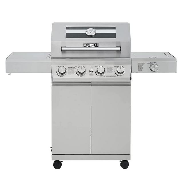 Monument Grills Larger 4-Burner Propane Gas Grills bbq Stainless Steel Heavy-Duty Cabinet Style with LED Controls Side Burner
