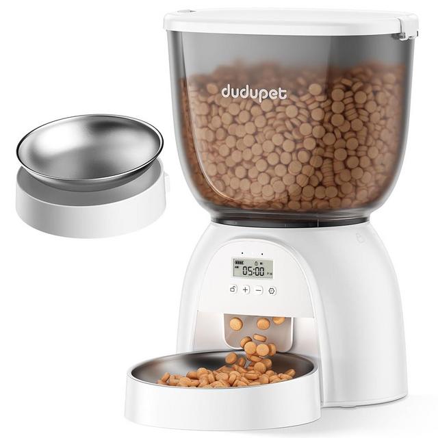 5L/21 Cup Automatic Cat Feeder, Timed Cat Food Dispenser, Automatic Pet Feeders Up to 6 Meals 1-20 Portion, Dual Power Supply Cats Feeder with Stainless Steel, Pet Dry Food Dispenser for Cats & Puppy