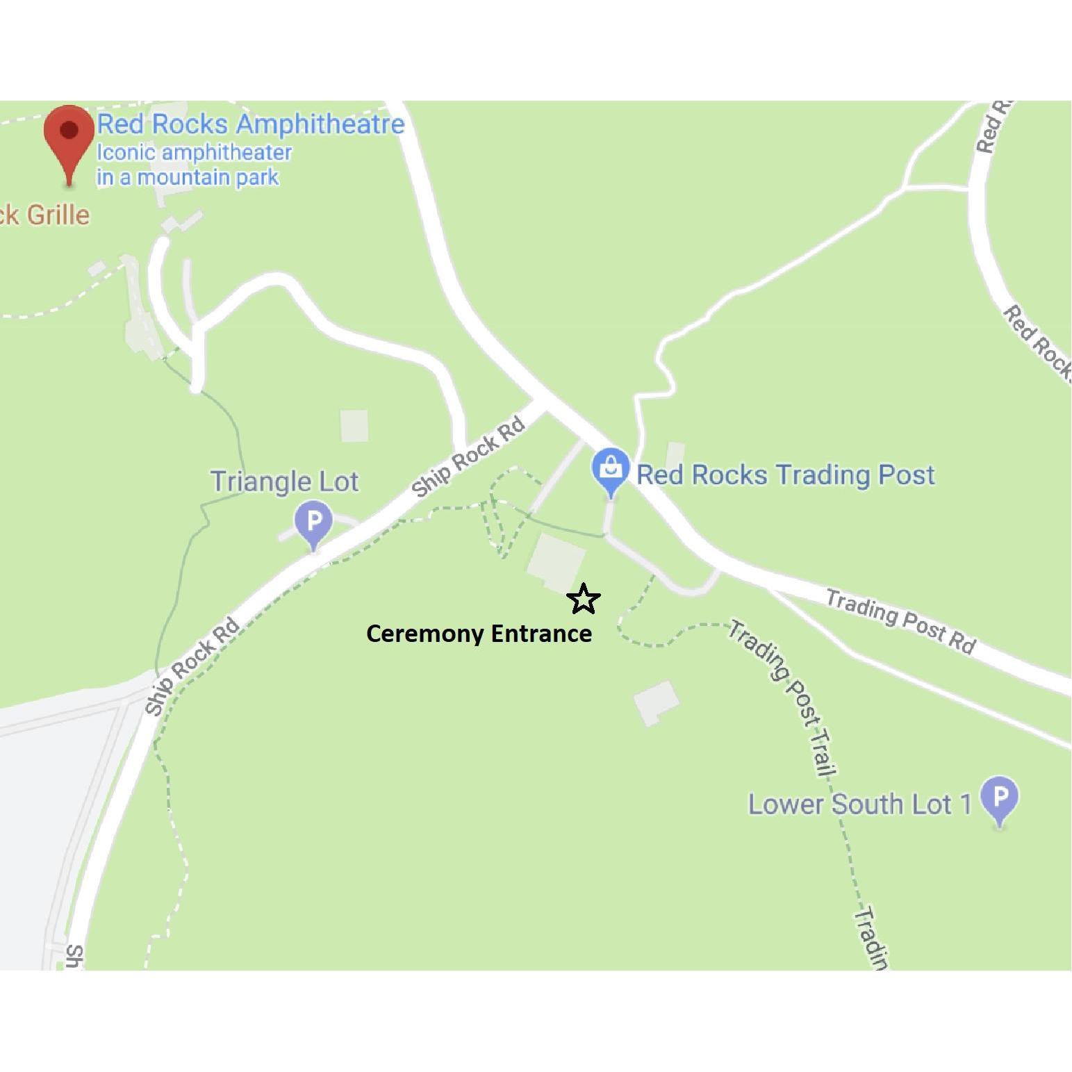 Ceremony will take place in the space behind the Trading Post. Please park in the Lower South Lot, or drop guests off in the Trading Post parking lot.