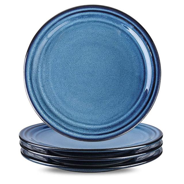 Hasense Ceramic Dinner Plates Set of 4,10 Inch Large Porcelain Pasta and Salad Plates,Blue Stoneware Plate Set Microwave,Oven,and Dishwasher Safe