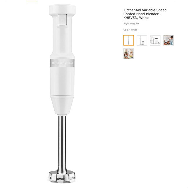 KitchenAid Variable Speed Corded Hand Blender - KHBV53, White