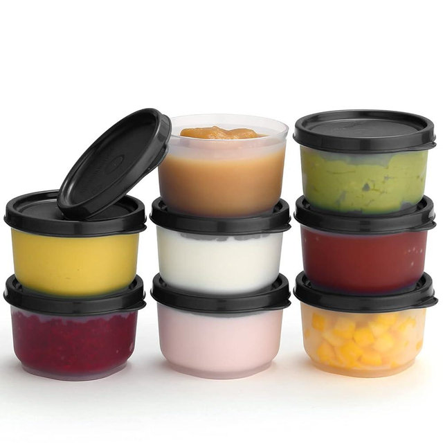 SIGNORA WARE Reusable Plastic Food Storage Containers 8 pack 4 oz. Stackable Airtight Leak proof Containers for Snacks, Nuts, Baby Food, Picnics, Food Prep, Salad Dressing - BPA Free