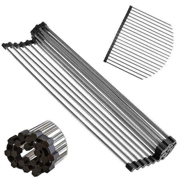 Roll up Dish Drying Rack for Kitchen Sink – 21 x 16 inch – Rollup Drying Rack over Sink Extra Large – Sink Rack Roll Silicone – Rinsing Dish Rack Stainless Steel