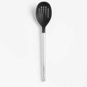 Crate & Barrel Black Silicone and Stainless Steel Deep Slotted Spoon