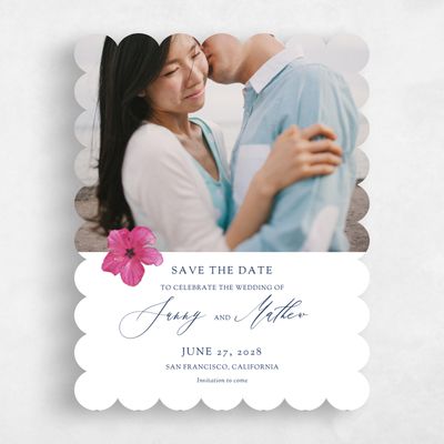 White Scalloped Wedding Save the Date - Kaumana Photo