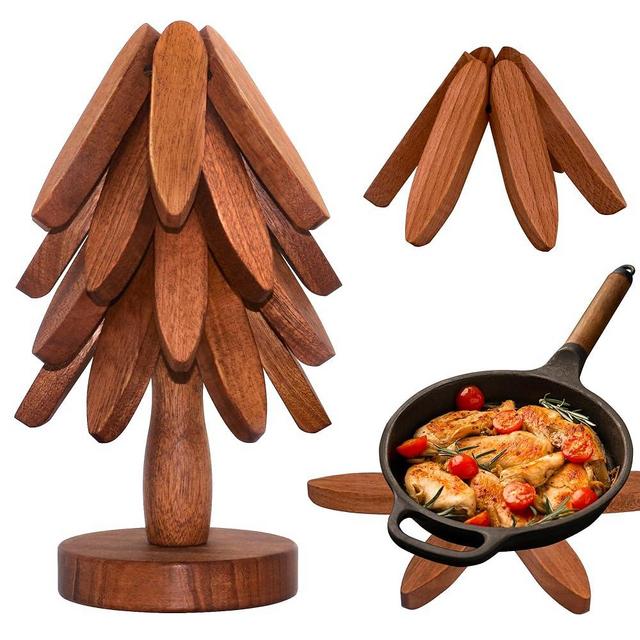 Tree Coasters, Wooden Trivets for Hot Dishes - Set of 4 for Easy Storage - Suited for Hots/Pans/Bowl/Teapot/Hot Holders - Multifunctional Ornaments