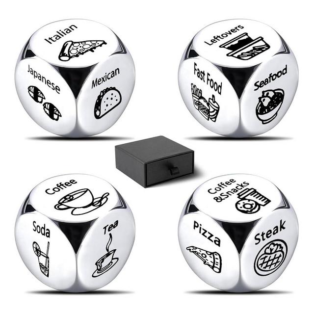Ponpon 4Pcs Food Decision Dice, Metal Food Dice Game, Funny Gift for Couples Girlfriend Boyfriend Wife Husband on Anniversary Valentines Day Birthday Date Night