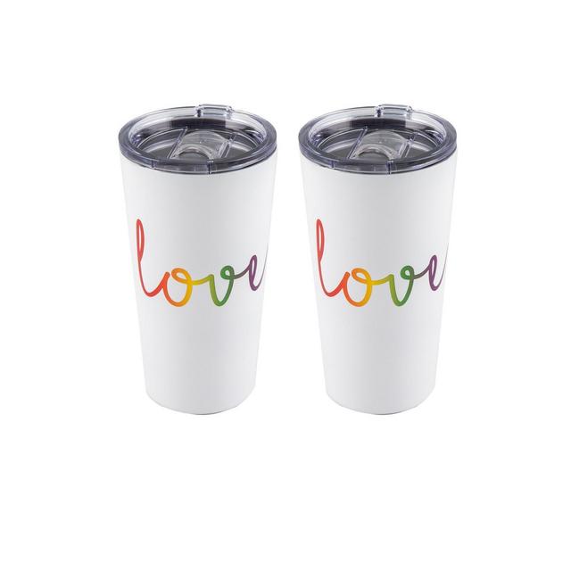 Double Wall 2 Pack of 20 oz White Highballs with Metallic "Love" Decal