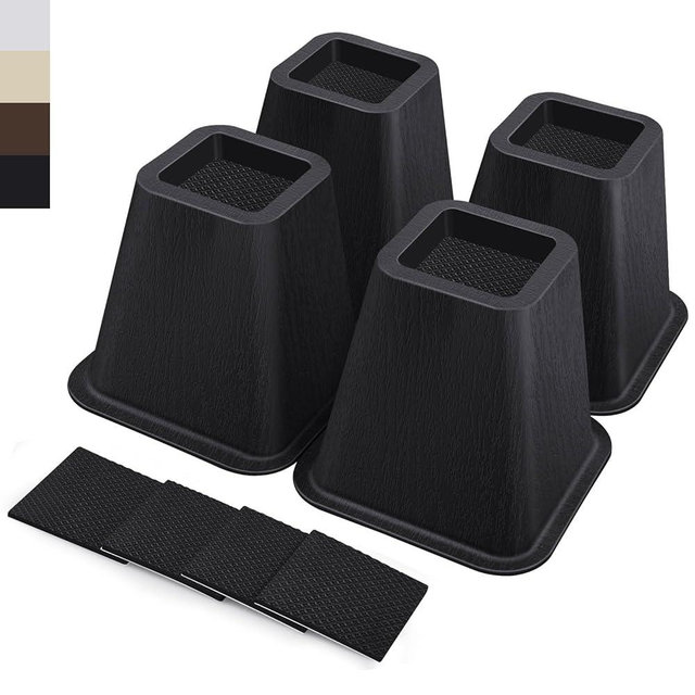 ANNKUT 6 Inch Heavy Duty Bed Risers, Furniture Risers for Desk, Chair, Table or Sofa, Couch Lift Risers, Supports up to 2200 lbs per Leg(4 Pack Black)