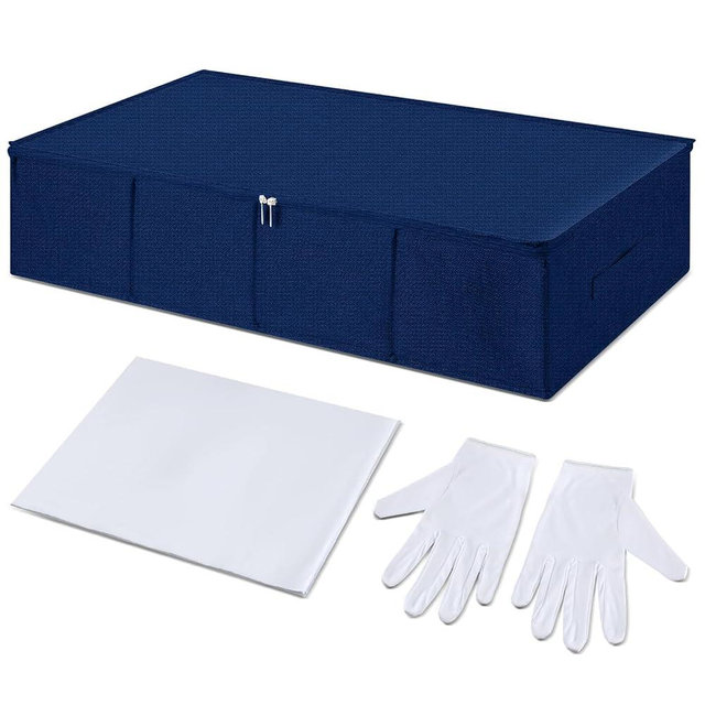 Wedding Dress Preservation Box Kit Dress Storage Box with 1 Microfiber Gloves and 100 Sheets Acid Free Tissue Paper for Storage Wedding Clothing Gown(28 x 15.7 x 7 Inch,Blue)