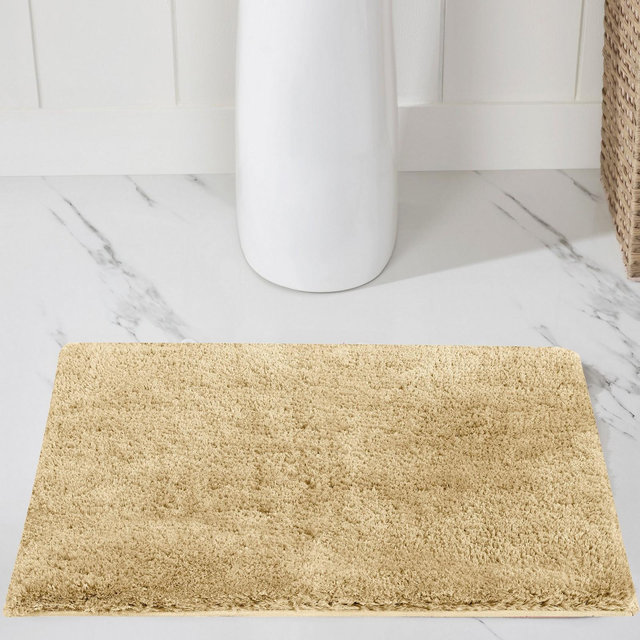 Haven Collection Bathroom Rug 100% Polyester Tufted Bath Mat, 17x24 Rectangle, Non-Slip TP Rubber Back Machine Washable Bath Rug - Sand