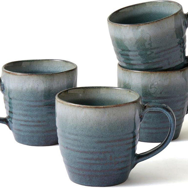 Ava Nord 14 oz Coffee Mugs Set of 4, Ceramic Coffee Mugs with Handle – Reactive Glaze Stoneware Coffee Mug Set for Tea, Latte, Cappuccino, Cocoa, Hot Chocolate – Microwave & Dishwasher Safe - Blue