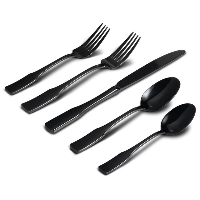 Alata Kate Black Mirror 40-Piece Silverware Set,Service for 8,Stainless Steel Flatware Set,Mirror Cutlery Set,Dishwasher Safe