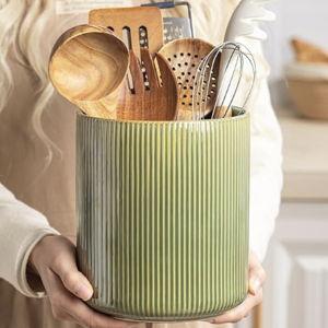 getstar Large Utensil Holder for Kitchen Counter,7.2" Vintage Ceramic Utensils Crocks Utensil Organizer for Spatula Farmhouse Kitchen Decor